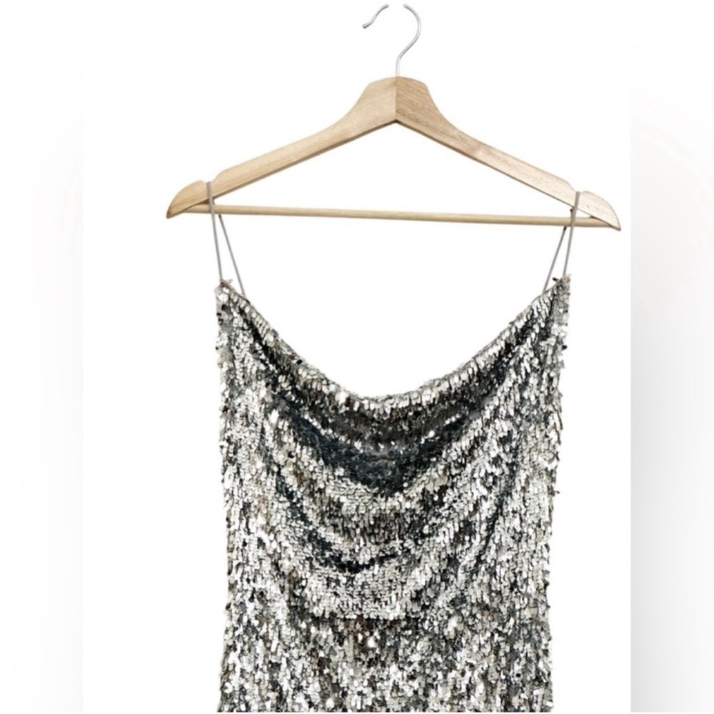 NWT Zara Silver Sequin Maxi Dress Size S - Picture 10 of 16